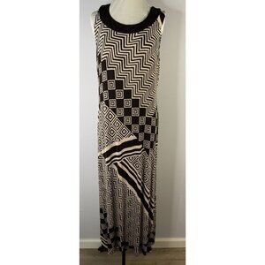 Chico's Travelers Sleeveless Maxi Dress Size 1 M Wearable Art Ethnic Brown